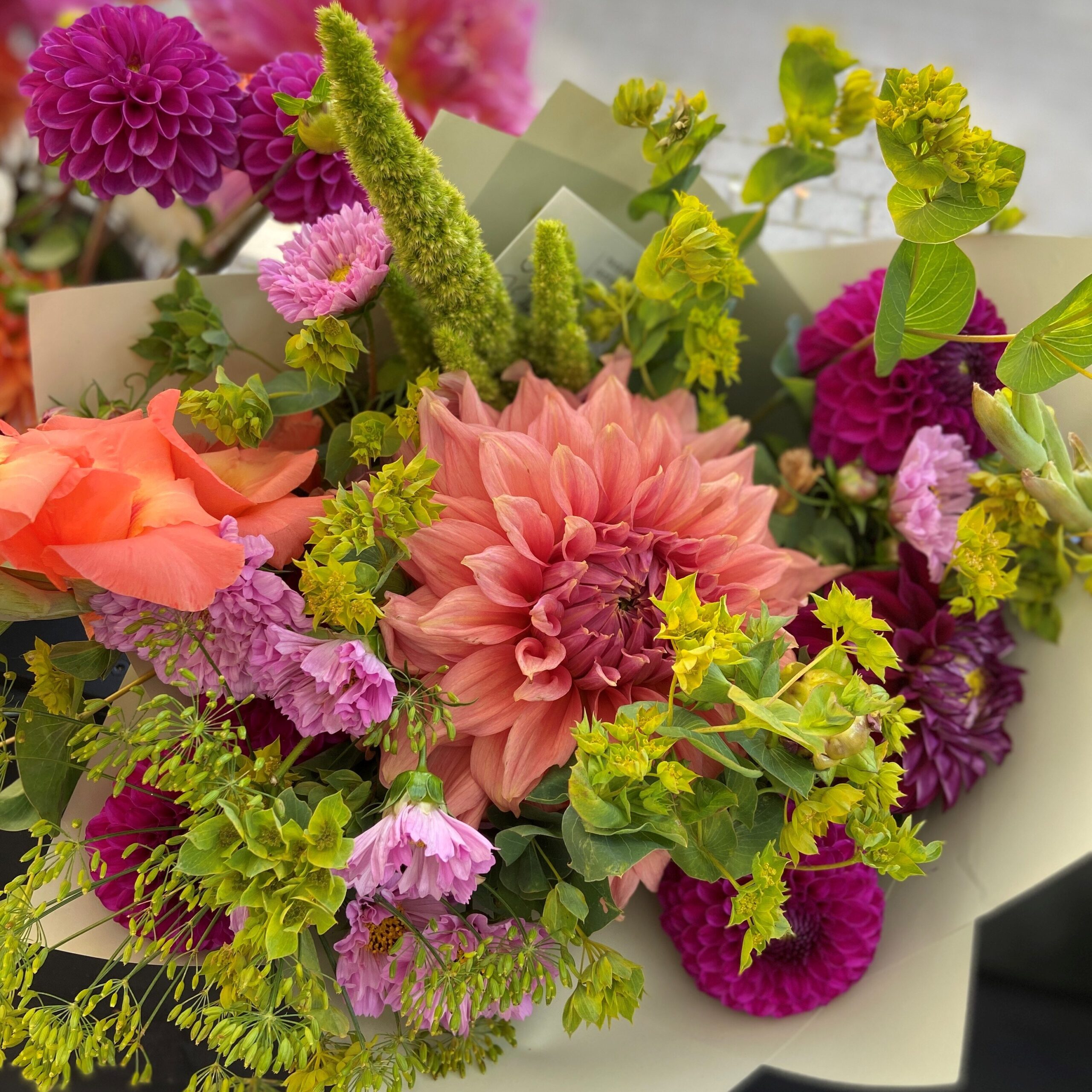Flower bouquet wrapped in paper.
